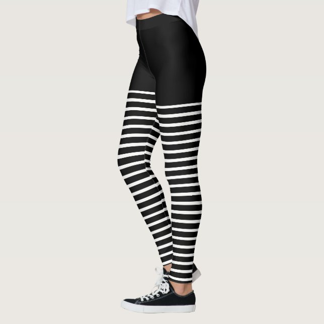 Svarta och vita Rand Mönster stripe Leggings (Vänster)