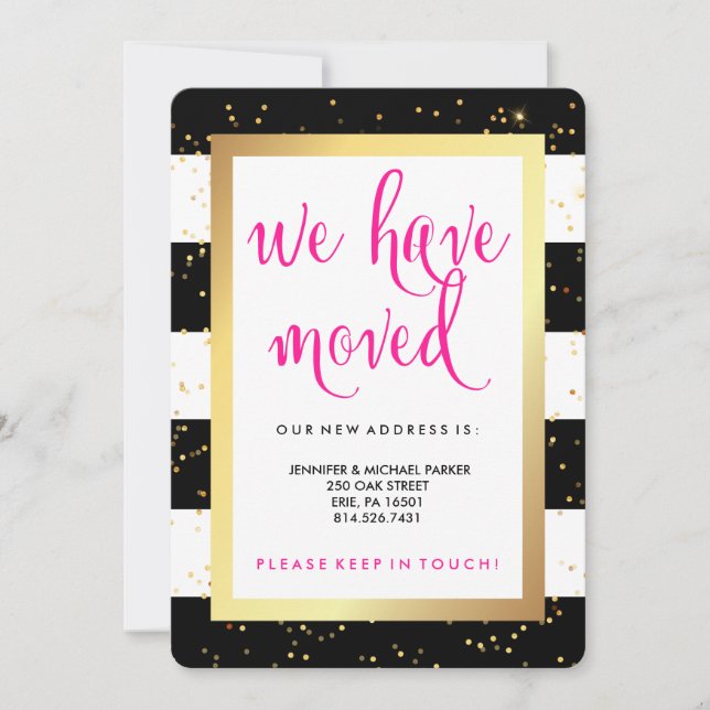 Svarta och vita Rand och Guld Byte av Adress Meddelande (Framsida)