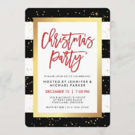 Svarta och vita Rand och Guld | Jul Party Inbjudningar