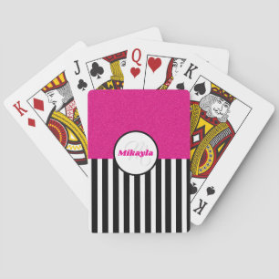 Svarta och vita Rand Rosa Glitter Struktur Casinokort