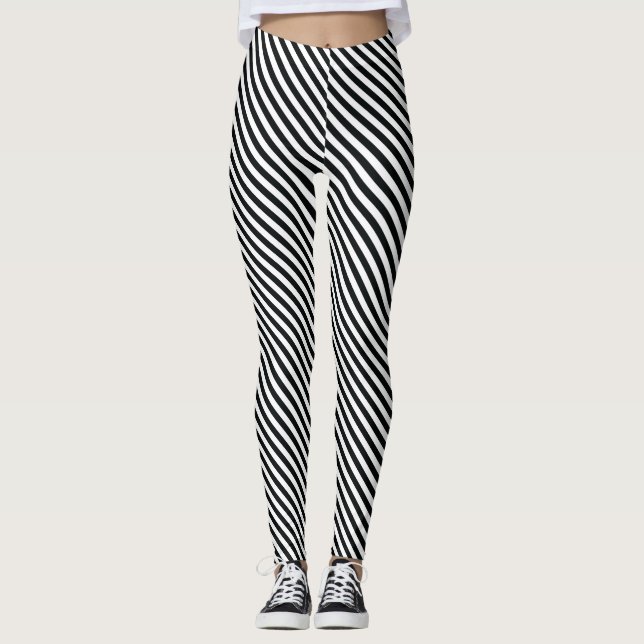 Svarta och vita ränder i kors  leggings (Framsida)