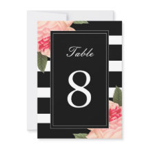 Svarta och vita ränder med bordnummer i peonmotiv