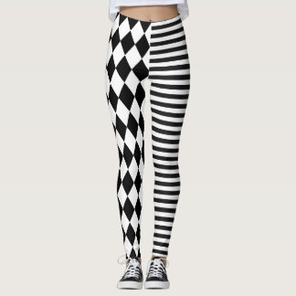 Svarta och vita ränder och diamantklovn leggings
