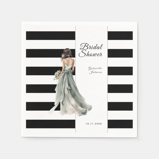 Svarta och vita ränder Vattenfärg Bröllopsdusch Pappersservett (Framsidan)