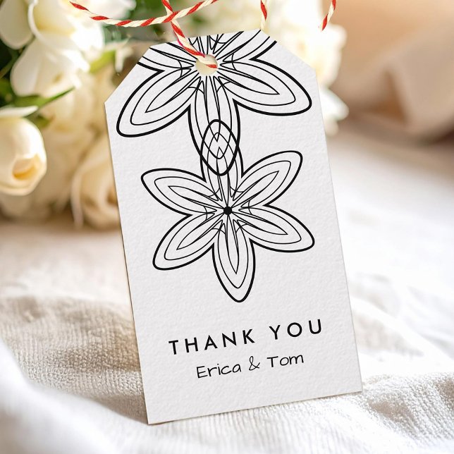 Svarta och vita retro minimalistiska blommor presentetikett (Skapare uppladdad)