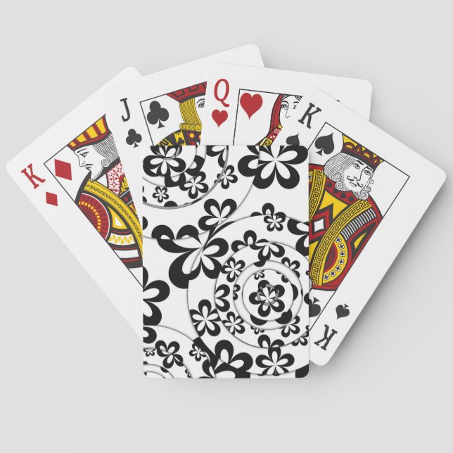 Svarta och vita ringar och blommor casinokort (Baksidan)
