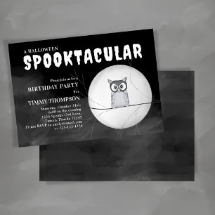 Svarta och vita roktaculära Uggla Halloween fest Inbjudningar