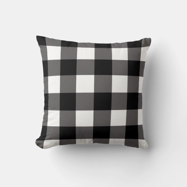 Svarta och vita rutiga rutor Buffalo Plaid Kudde (Framsida)