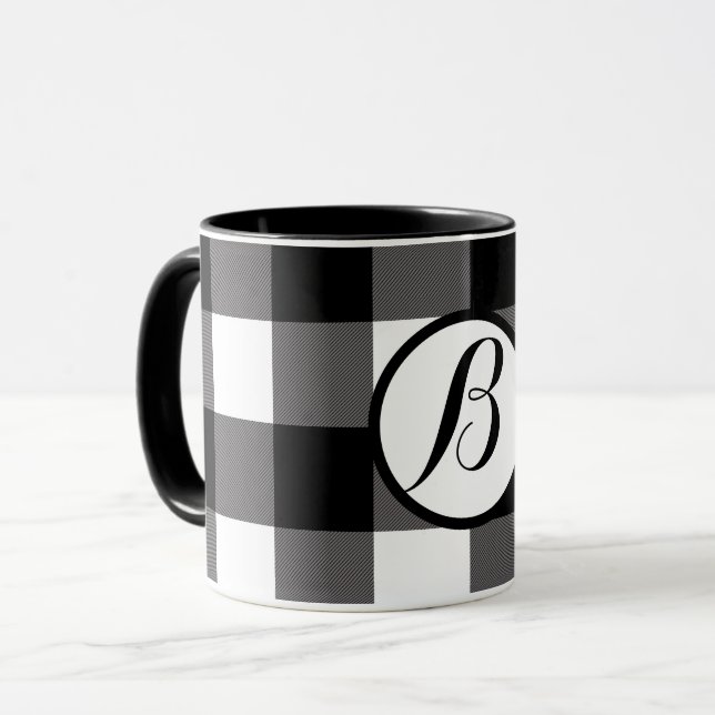 Svarta och vita rutiga rutor Buffalo Plaid Mugg (Framsida vänster)
