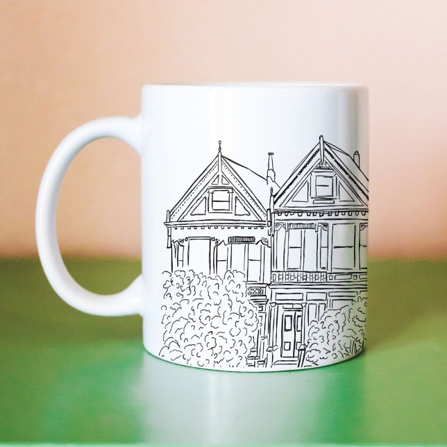 Svarta och vita San Francisco Painting Dam Kaffemugg (Black and White San Francisco Painted Ladies Coffee Mug)