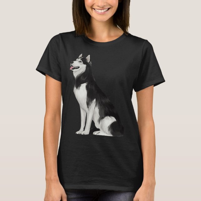 Svarta och vita Siberian husky T Shirt (Framsida)