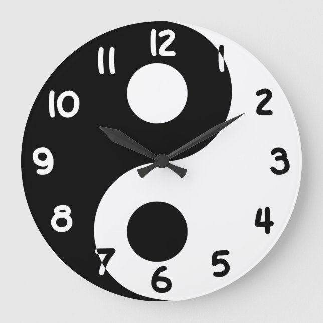 Svarta och vita siffror Yin Yang Stor Klocka (Framsida)