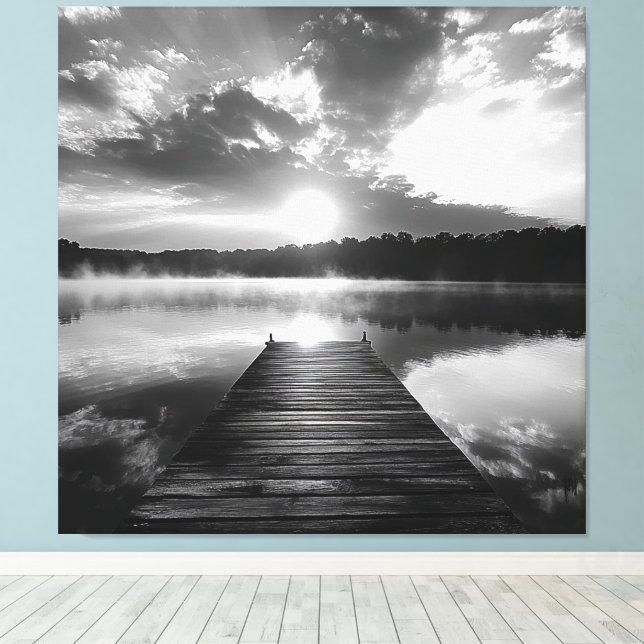 Svarta och vita Sjö i Ozarks fotografi Canvastryck (Insitu (trägolv))