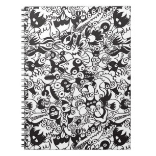 Svarta och vita skrämmande monster i Doodle Art s Anteckningsbok