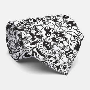 Svarta och vita skrämmande monster i Doodle Art s Slips