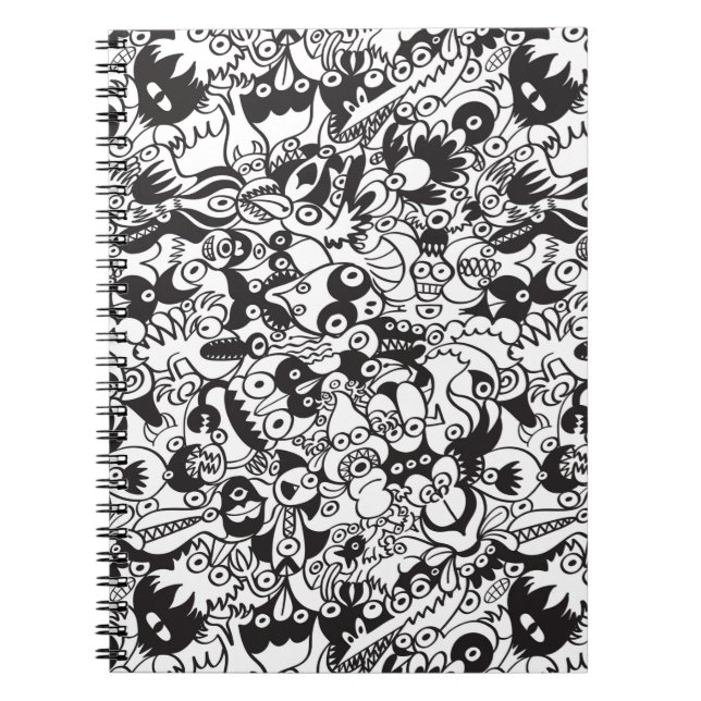 Svarta och vita skrämmande monster i Doodle Art st Anteckningsbok (Framsidan)