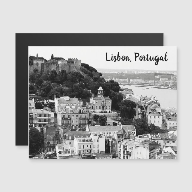 Svarta och vita Skyline från Lissabon Portugal Pos (Fram/baksida)