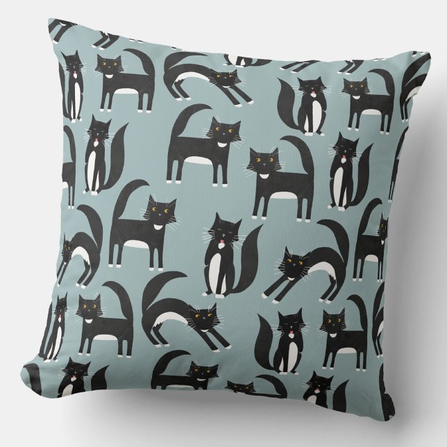 Svarta och vita smokingkatter kudde (Black and white tuxedo cat pattern throw pillow )