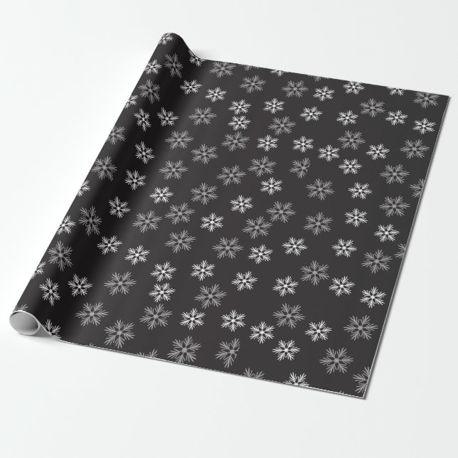 Svarta och vita Snöflingor mönster Helgdag Presentpapper (Utrullad)