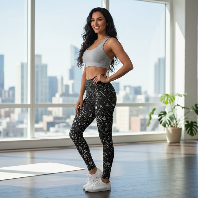 Svarta och vita Snöflingor utan sjölösa Mönster Leggings (Skapare uppladdad)