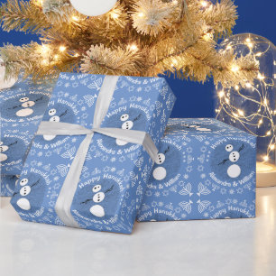 Svarta och vita Snögubbe-Personligen Hanukkah Presentpapper
