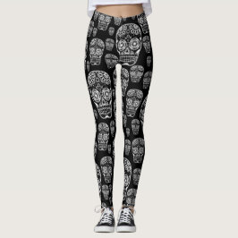 Svarta Och Vita Socker Skalle Leggings