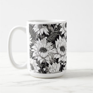 Svarta och vita solrosarna Mugg. Coffee Kopp ger h