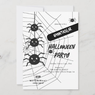 Svarta och vita Spindelnätet Halloween fest Inbjudningar