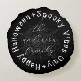 Svarta och vita Spindelnätet Happy halloween Rund Kudde