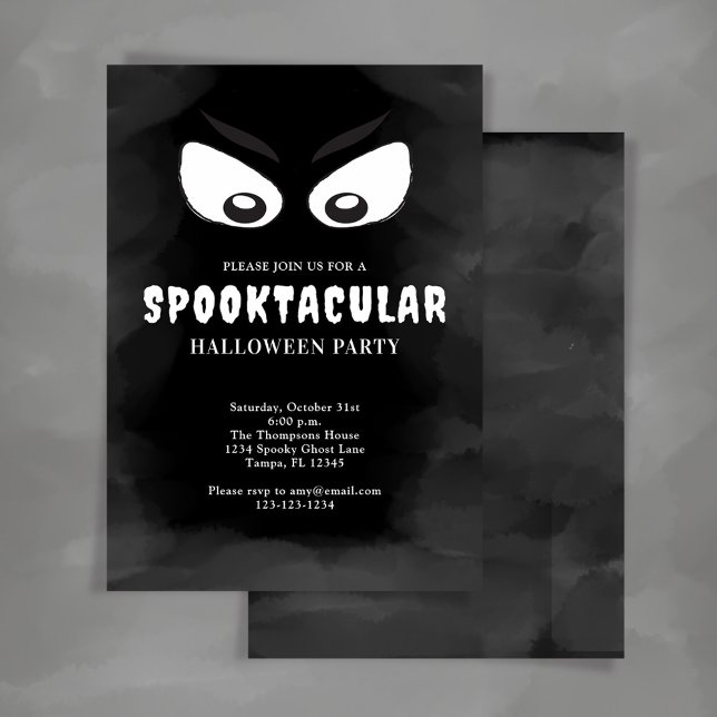 Svarta och vita Spooktaculära Halloween fest Inbjudningar (Halloween spooktacular party invitation with black and white ghost eyes.)