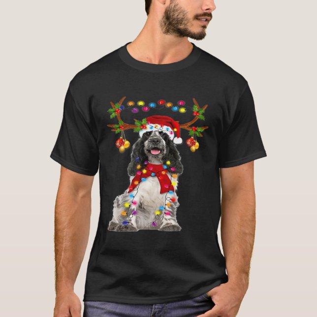 Svarta och vita Springer spanel Gorgous Reindeer T Shirt (Framsida)