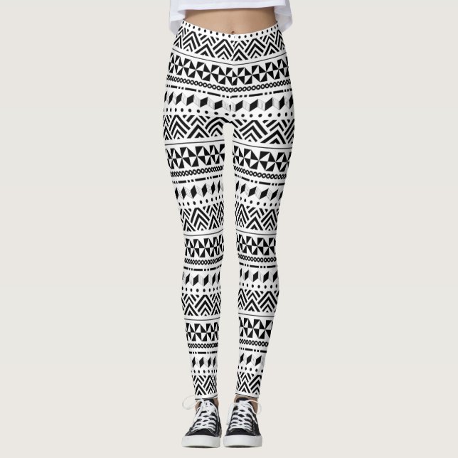 Svarta och vita stammar av Zigzag eller Chios Zyst Leggings (Framsida)