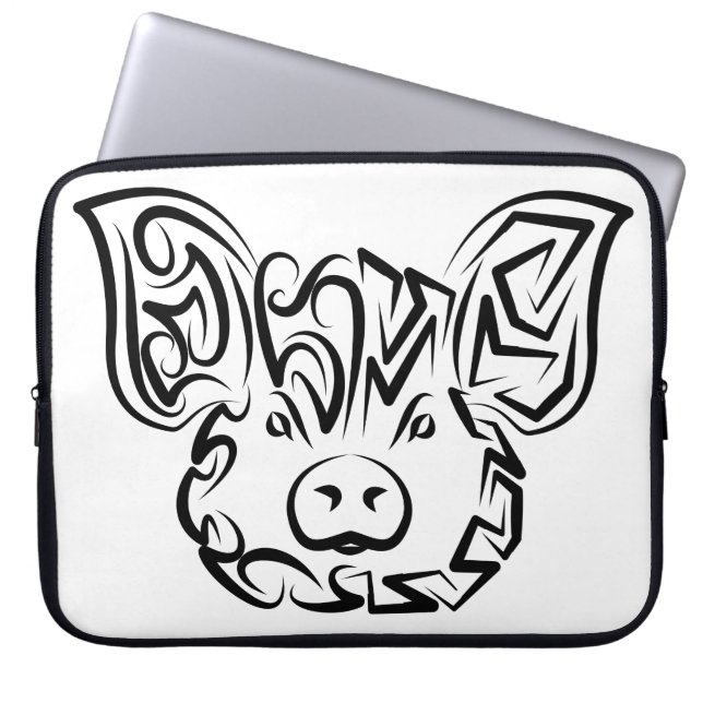 Svarta och vita stammen Gris Laptop Fodral (Framsidan)
