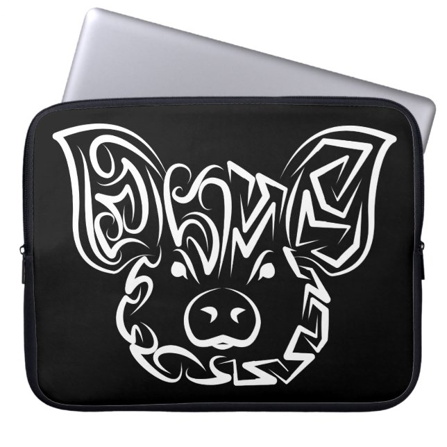 Svarta och vita stammen Gris Laptop Fodral (Framsidan)
