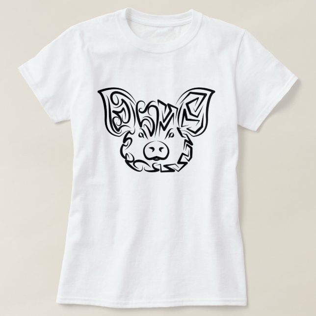 Svarta och vita stammen Gris T Shirt (Design framsida)