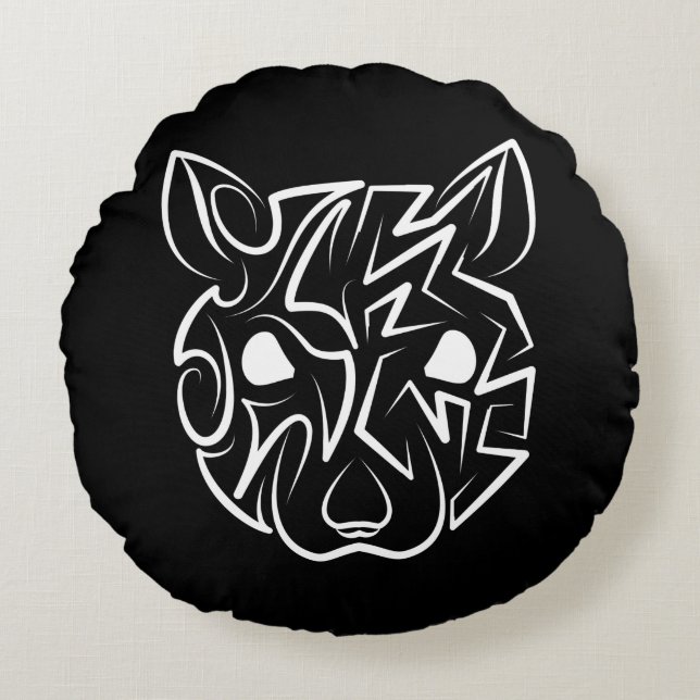 Svarta och vita stammen Råtta Rund Kudde (Framsidan)