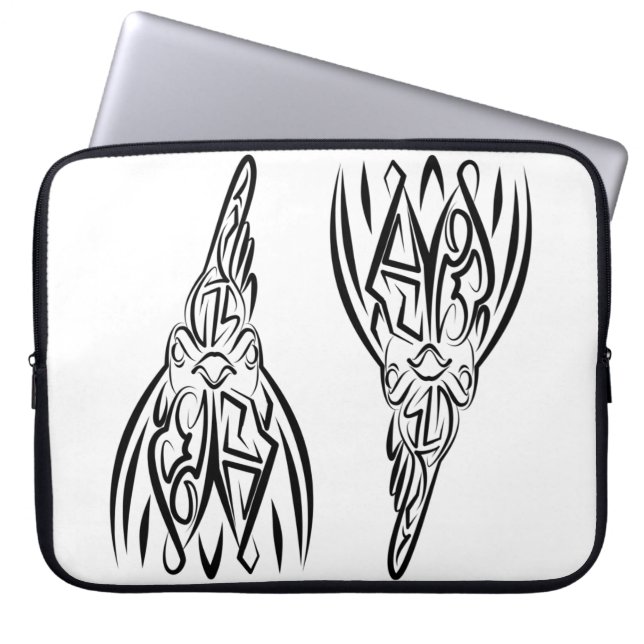 Svarta och vita stammen Tupp Laptop Fodral (Framsidan)