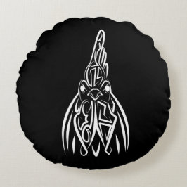 Svarta och vita stammen Tupp Rund Kudde