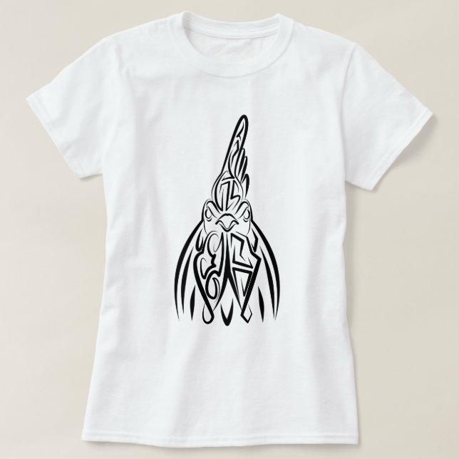 Svarta och vita stammen Tupp T Shirt (Design framsida)