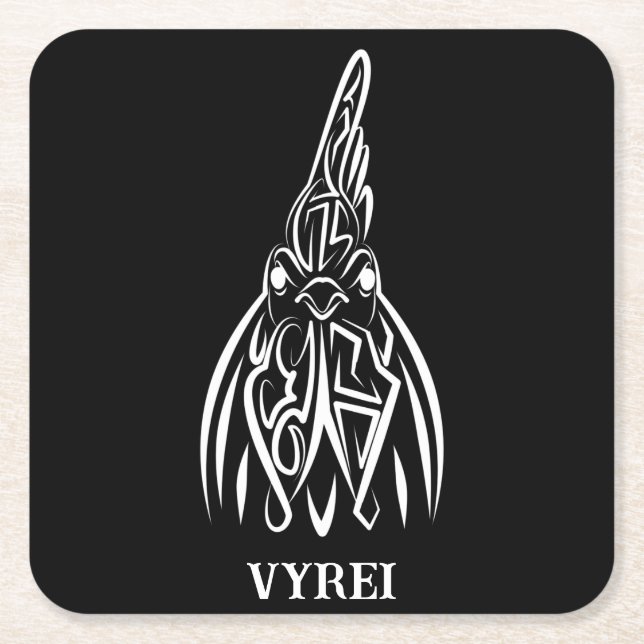 Svarta och vita stammen Tupp Underlägg Papper Kvadrat (Framsidan)