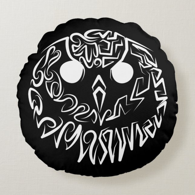 Svarta och vita stammen Uggla Rund Kudde (Framsidan)