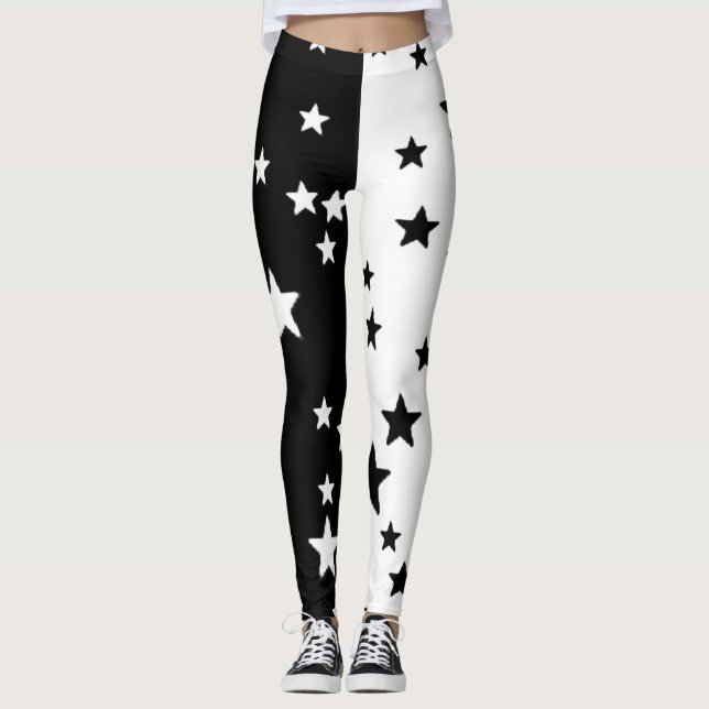 Svarta och vita stjärnleggings leggings (Framsida)