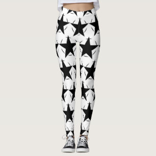 Svarta och vita stjärnor cirkel geometriskt mönste leggings
