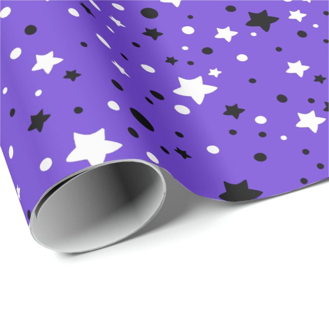 svarta och vita stjärnor på lila presentpapper (Rullad Hörn)