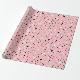 Svarta och vita stjärnor på Rosa Presentpapper