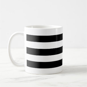 Svarta och vita stora Vågrät Rand Mönster Kaffemugg