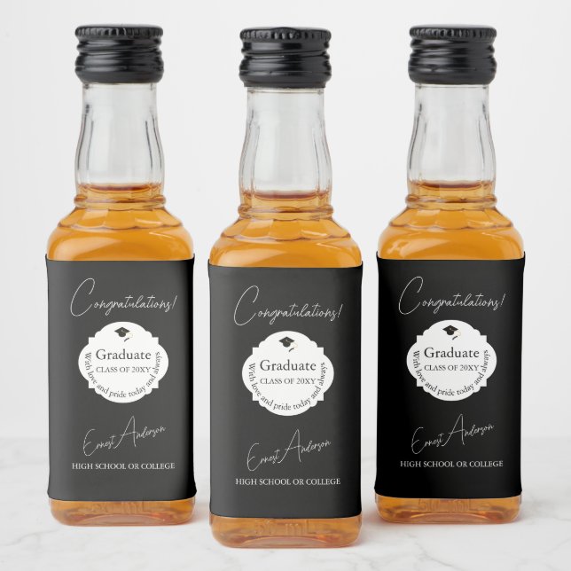 Svarta och vita Student-Grattisarna Studenten Spritflaskor Etikett (Flaskor)