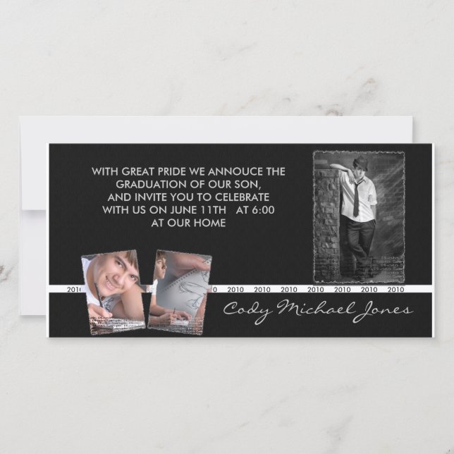 Svarta och vita Studenten Annoucment & Inbjudan (Framsida)