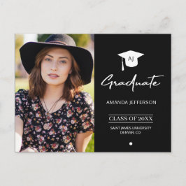 Svarta och vita Studenten | Monogrammat foto Vykort