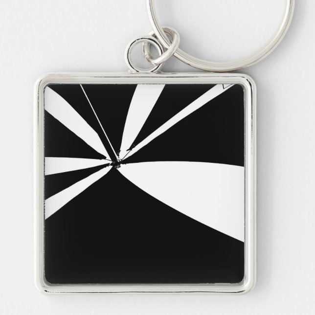 Svarta och vita Tält Fyrkantig Silverfärgad Nyckelring (Framsidan)